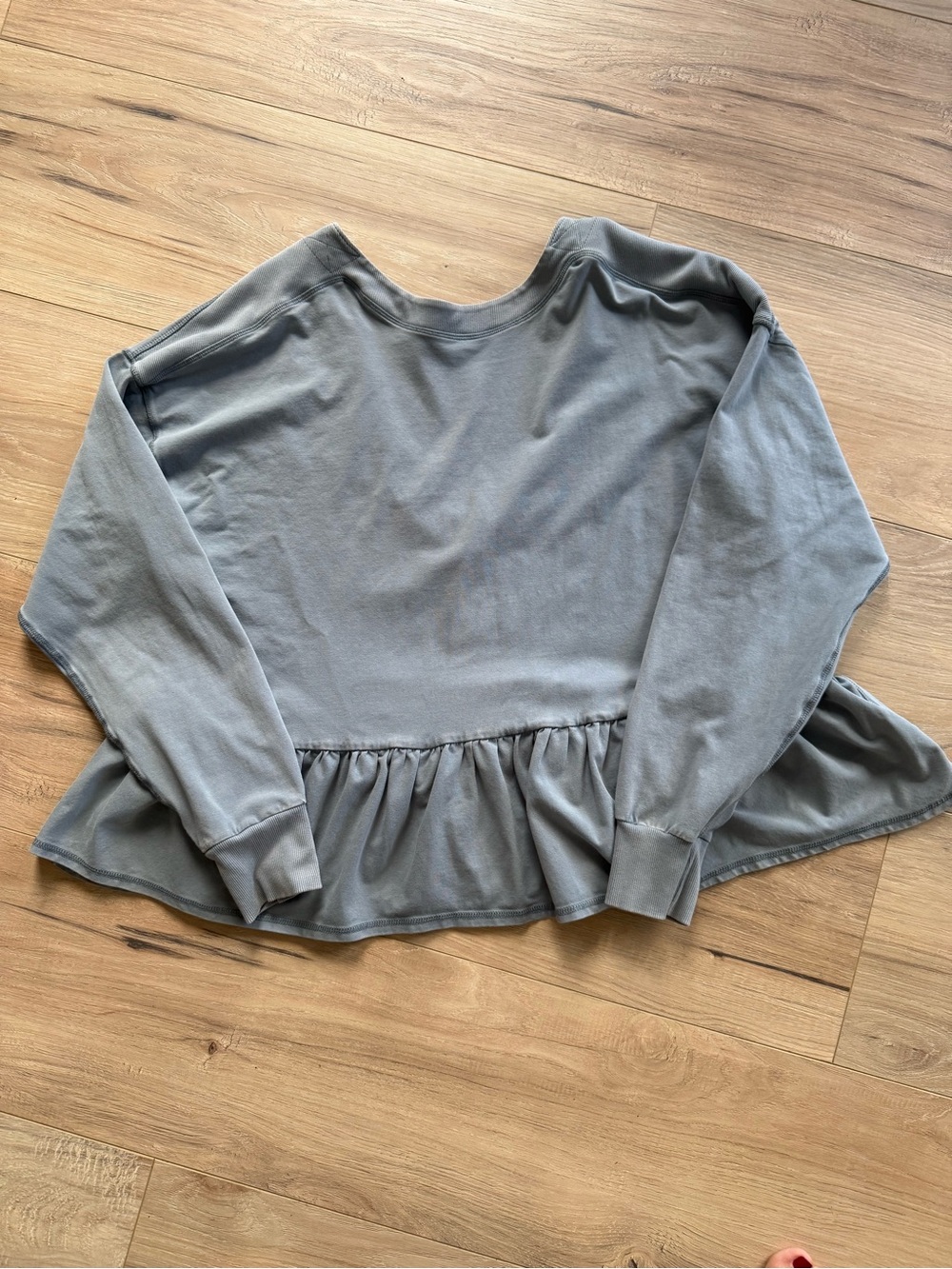 Free People Off-Shoulder Ruffle-Hem Sweatshirt in Slate - Picture 4 of 6